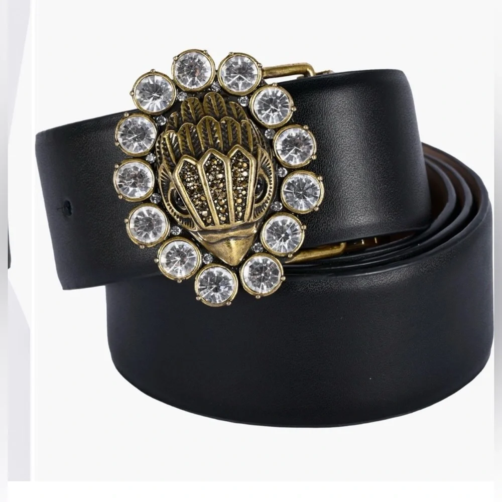 KURT GEIGER LONDON Leather Reversible Feather Edge Belt With Eagle Jewel Buckle